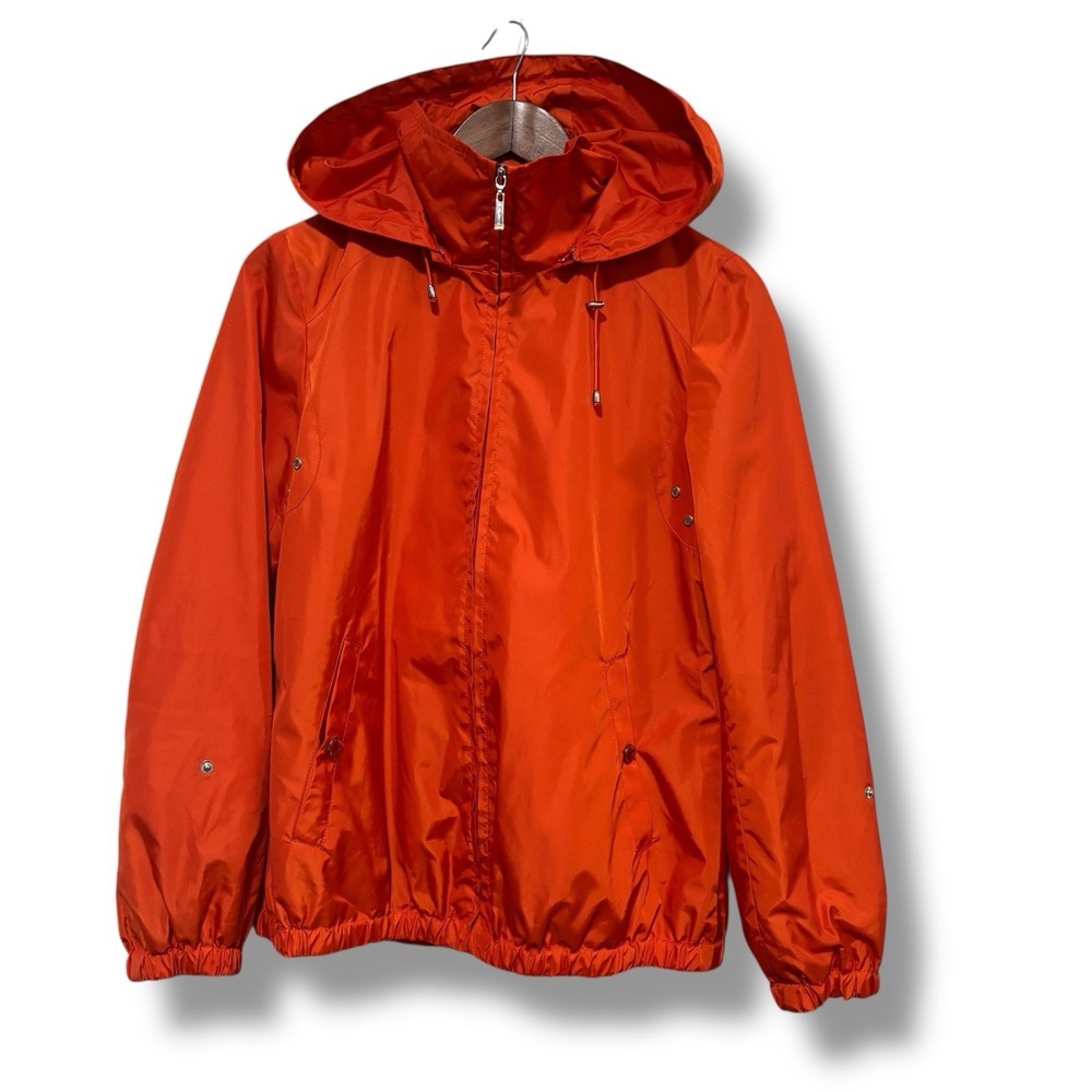 Ellen Tracy Women's Hooded Windbreaker Jacket Orange Size Small 18 x 25